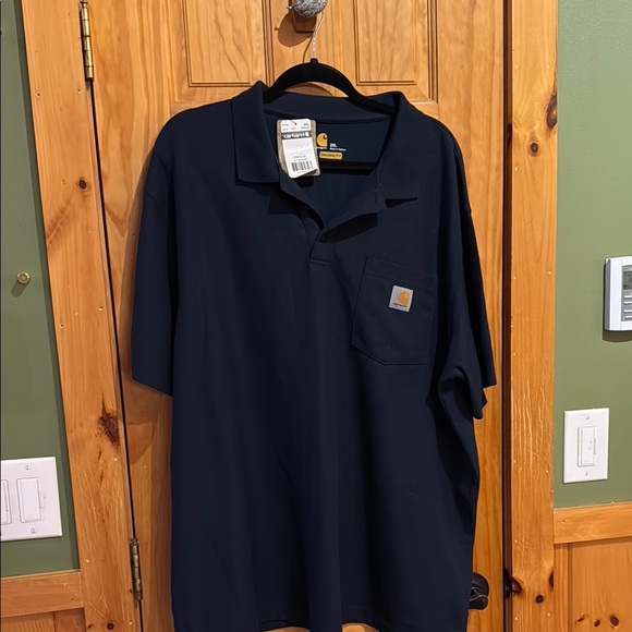 NWT Carhartt Men's Navy Blue Shirt Short Sleeve Polo Style Top - Picture 2 of 7